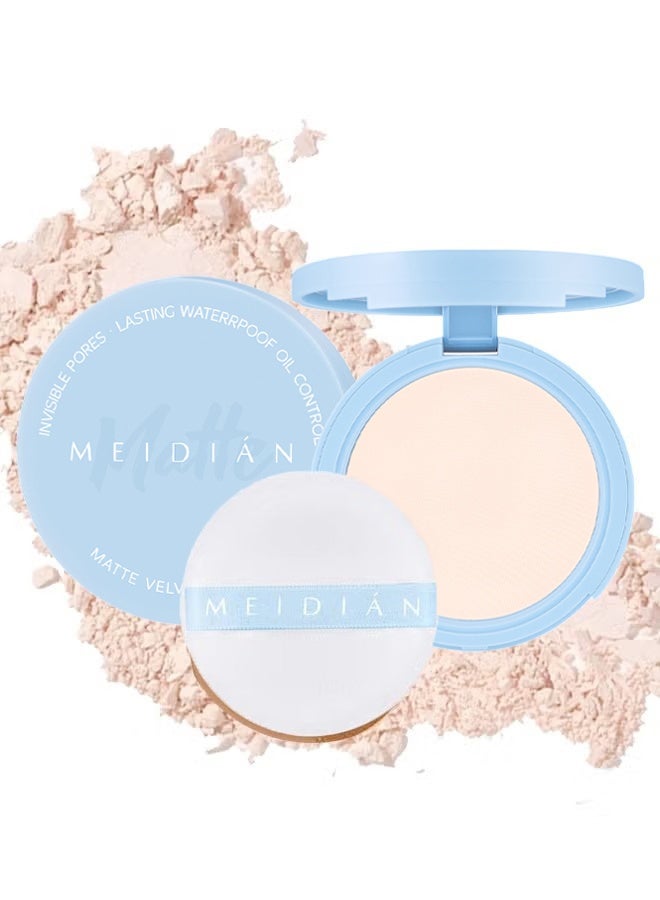 Matte Velvet Powder,Oil Control Face Pressed Powder, Matte Ultra Flawless Finish Makeup,Hide Pores Lightweight Longlasting Setting Powder with Puff,Waterproof Natural Coverage, Smooths Pores & Lines for All Skin (#01 ivory)